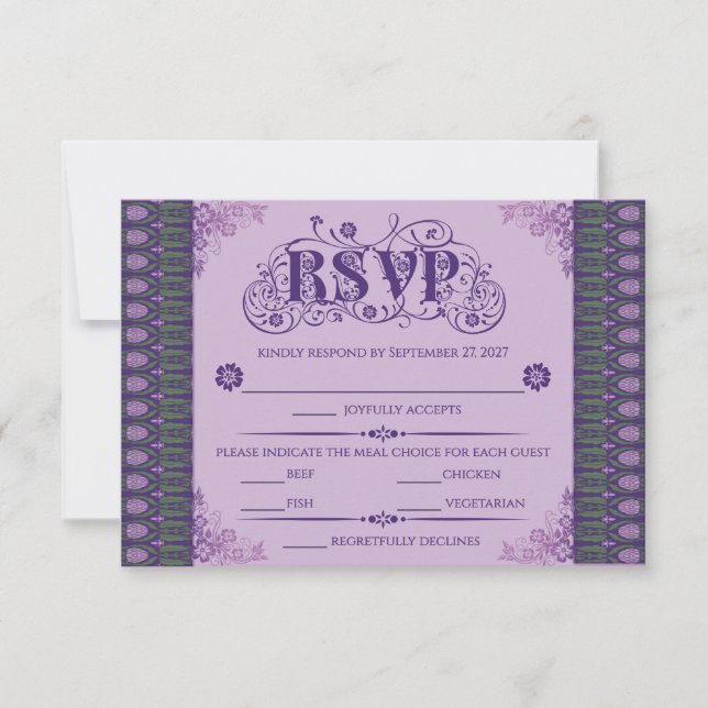Art Nouveau Elegant Purple Thistle Border RSVP Karte (Vorderseite)