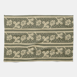 Art Nouveau Elegante Blume Beige und Sage Green Geschirrtuch