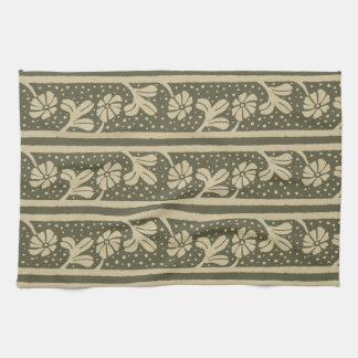 Art Nouveau Elegante Blume Beige und Sage Green Geschirrtuch