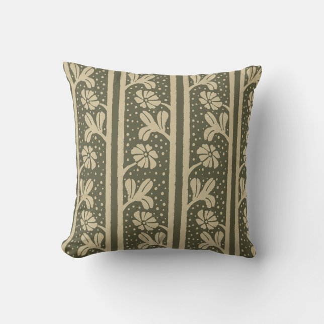 Art Nouveau Elegante Blume Beige und Sage Green Kissen (Vorderseite)