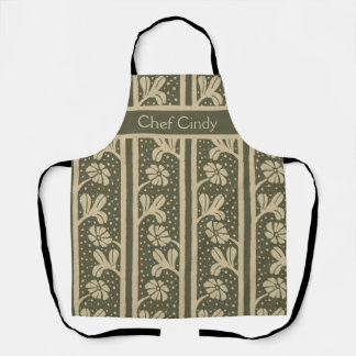 Art Nouveau Elegante Blume Beige und Sage Green Schürze