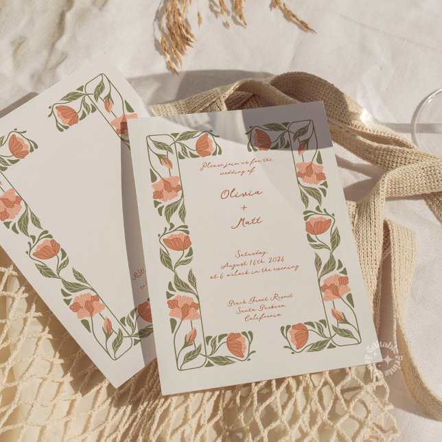 Art Nouveau Elegante Blumenschrift Einladung ( Art Nouveau Elegant Floral Wedding Script Invitation)