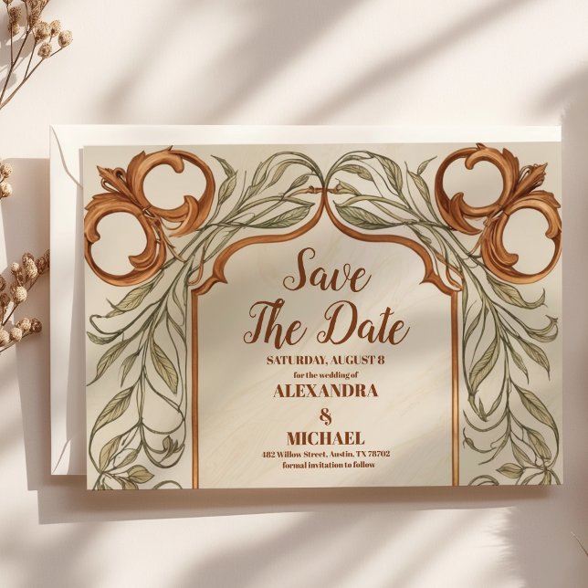 Art Nouveau Elegante Botanische Hochzeit Save The Date (Von Creator hochgeladen)