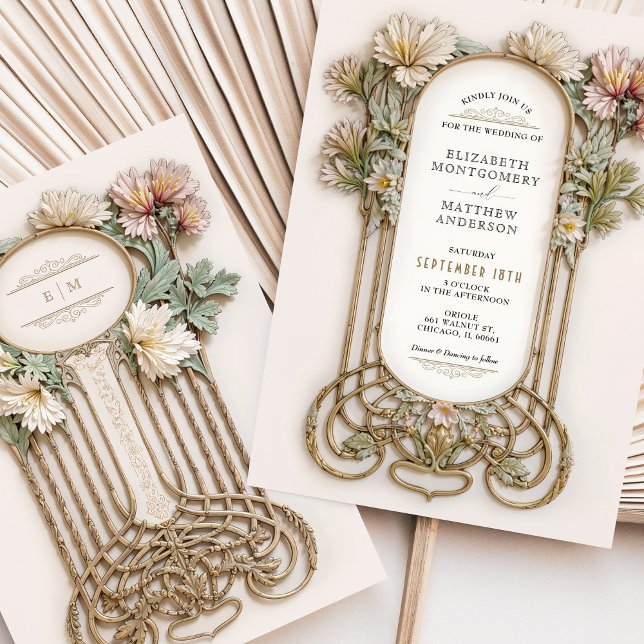Art Nouveau Elegante Flora Motif Hochzeit Einladung (Von Creator hochgeladen)
