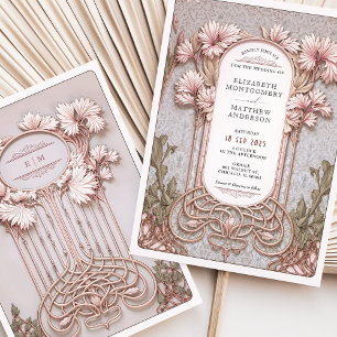 Art Nouveau Elegante Flora Motif Hochzeit Einladung