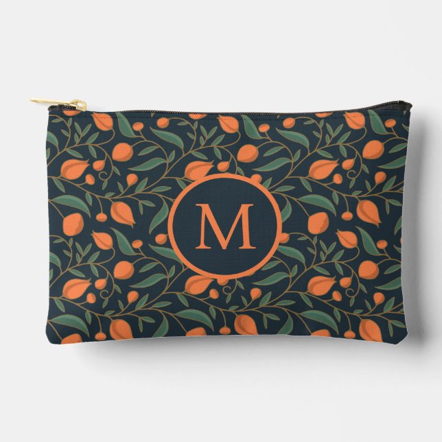 Art Nouveau Elegante Floral Orange und Marine Zubehörtasche (Vorderseite)