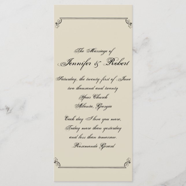 Art Nouveau-Elegantes Hochzeitsprogramm Programm (Vorderseite)