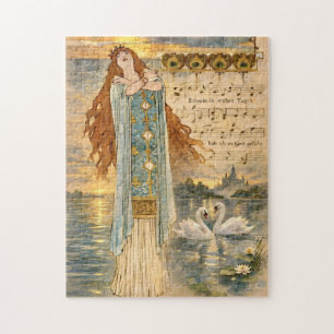Art Nouveau Elsa Lohengrin Poster mit Schwänen Puzzle