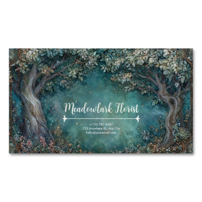 Art Nouveau Enchanted Forest Magnetische Visitenkarte (Vorderseite)