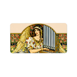 Art Nouveau Engel Orgelspieler Vintage Musik Adressaufkleber