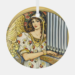 Art Nouveau Engel Orgelspieler Vintage Musik Ornament Aus Glas