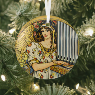 Art Nouveau Engel Orgelspieler Vintage Musik Ornament Aus Glas