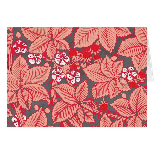 Art Nouveau Erdbeeren und Blätter, Coral Orange (Vorderseite (Horizontal))