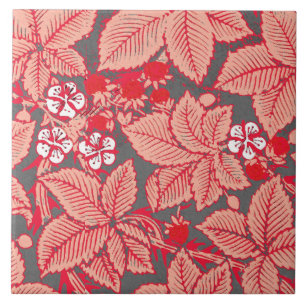 Art Nouveau Erdbeeren und Blätter, Coral Orange Fliese