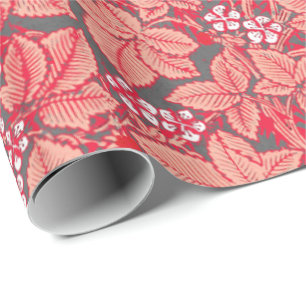 Art Nouveau Erdbeeren und Blätter, Coral Orange Geschenkpapier
