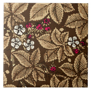 Art Nouveau Erdbeeren und Blätter, Dunkelbraun Fliese