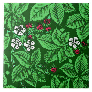 Art Nouveau Erdbeeren und Blätter, Emerald Green Fliese