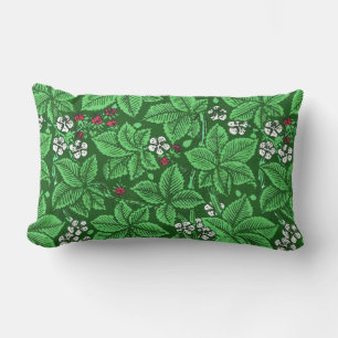 Art Nouveau Erdbeeren und Blätter, Emerald Green Lendenkissen