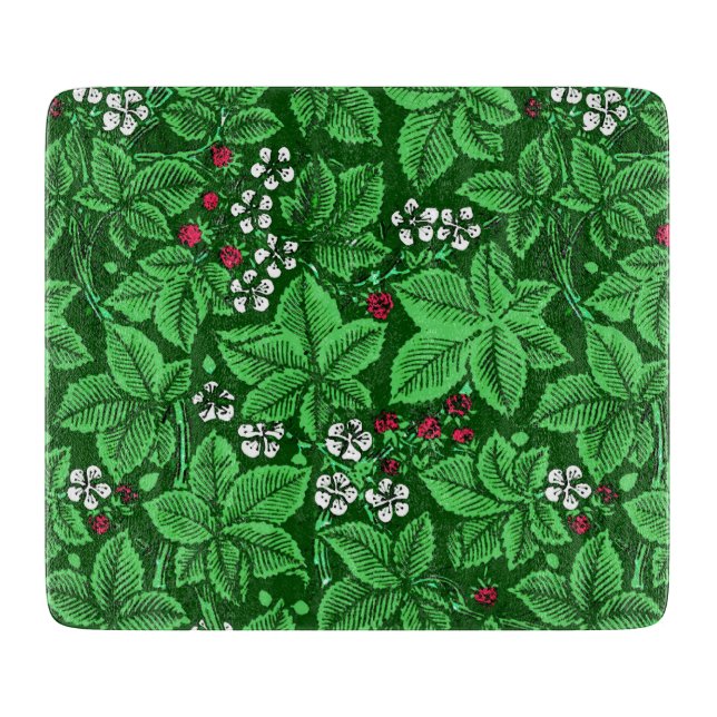 Art Nouveau Erdbeeren und Blätter, Emerald Green Schneidebrett (Vorderseite)