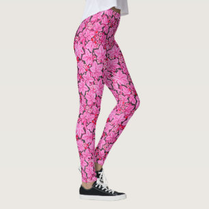 Art Nouveau Erdbeeren und Blätter, rosa und grau Leggings