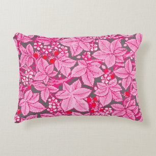 Art Nouveau Erdbeeren und Blätter, rosa und grau Zierkissen