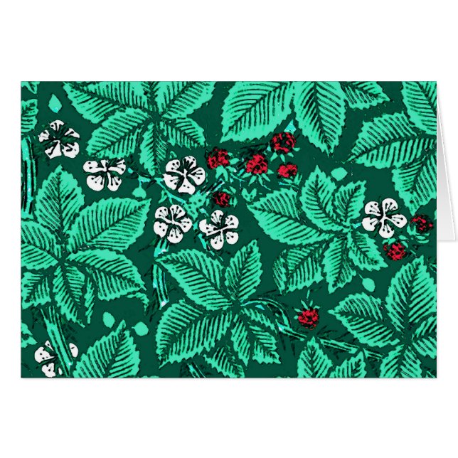 Art Nouveau Erdbeeren und Blätter, Türkis (Vorderseite (Horizontal))