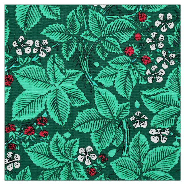 Art Nouveau Erdbeeren und Blätter, Türkis Stoff (Muster)