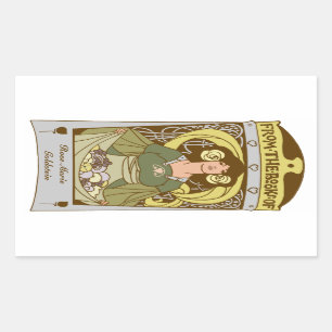 Art Nouveau Ex Libris Buchzeichen, handfarben Rechteckiger Aufkleber