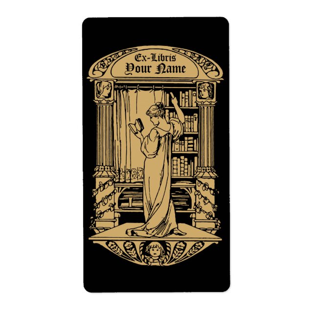 Art Nouveau Ex Libris Girl & Books Template (Vorne)