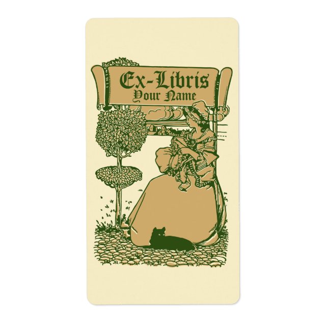 Art Nouveau Ex Libris Girl & Cat Vorlage (Vorne)