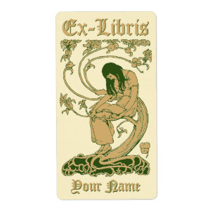 Art Nouveau Ex Libris Lady Book Tree Template