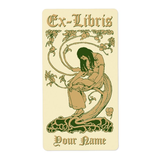Art Nouveau Ex Libris Lady Book Tree Template (Vorne)