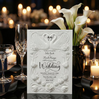 Art Nouveau Faux Embossed Swan Wedding Einladung