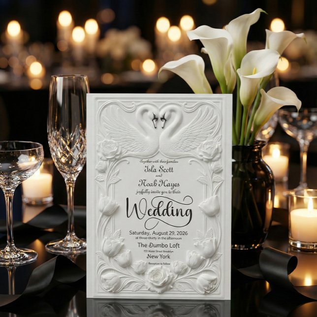 Art Nouveau Faux Embossed Swan Wedding Einladung (Von Creator hochgeladen)