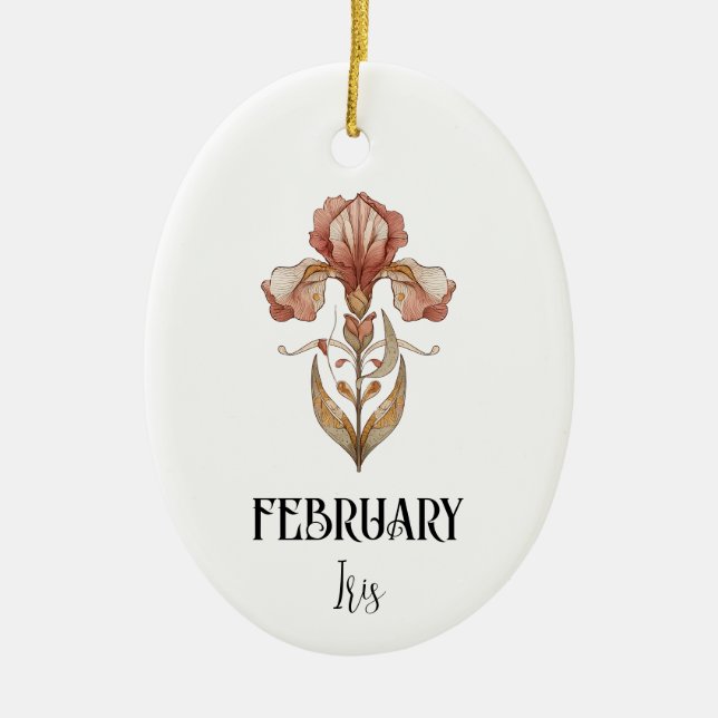 Art Nouveau February Birth Flower Iris Birthday Keramik Ornament (Vorne)