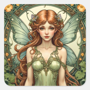 Art Nouveau Fee Quadratischer Aufkleber
