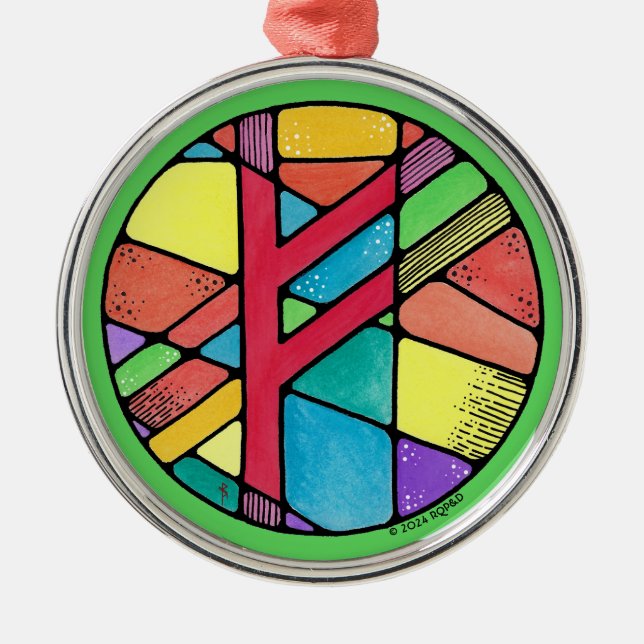 Art Nouveau Fehu Rune of Wealth Ornament Aus Metall (Vorne)