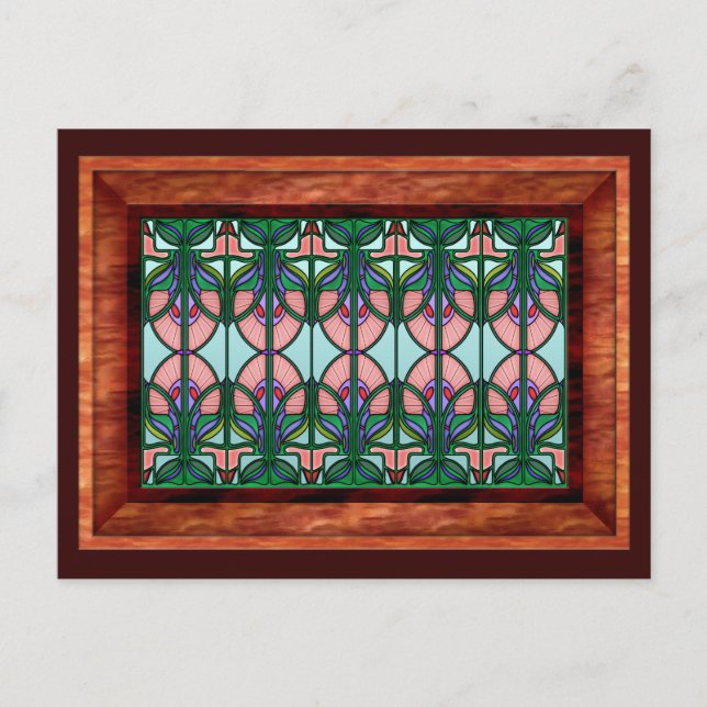 Art Nouveau festes Glas aus Holz Postkarte (Vorderseite)