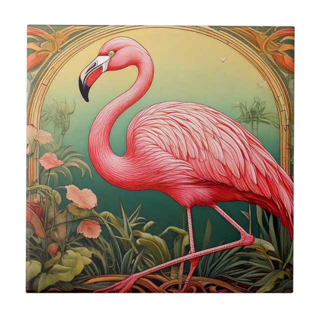Art Nouveau Flamingo Tile Fliese (Vorderseite)