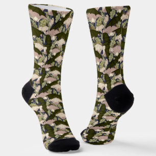 Art Nouveau Fledermäuse und Mohnblumen Muster im V Socken