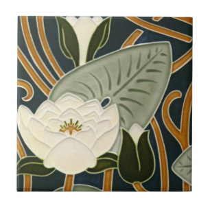 Art Nouveau Fliesen - Weiße Wasserlilienblüte