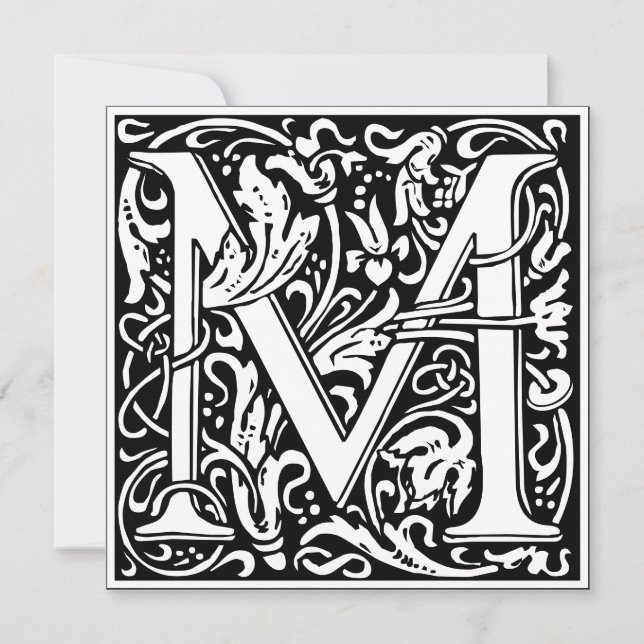 Art Nouveau Floral Alphabet Monogram Letter M Einladung (Vorderseite)