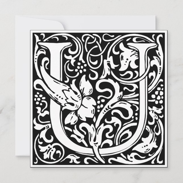 Art Nouveau Floral Alphabet Monogram Letter U Einladung (Vorderseite)