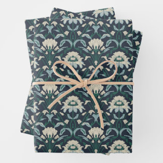 Art Nouveau Floral Blue Creme Green Geschenkpapier Set