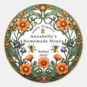 Art Nouveau Floral Boarder Homemade Honig Runder Aufkleber