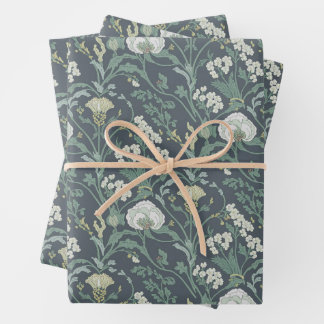 Art Nouveau Floral Creme Green Geschenkpapier Set