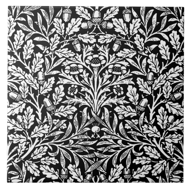 Art Nouveau Floral Damask, Black and White Fliese (Vorderseite)