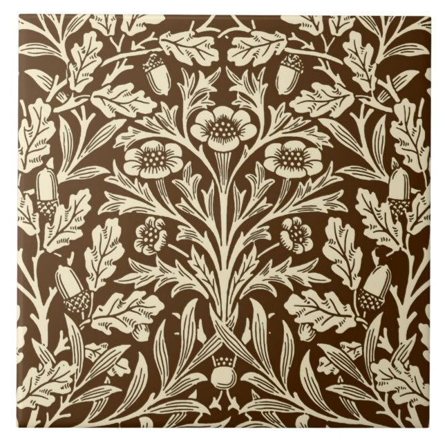 Art Nouveau Floral Damask, Dark Brown and Beige Fliese (Vorderseite)