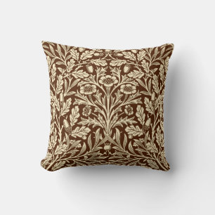 Art Nouveau Floral Damask, Dark Brown and Beige Kissen