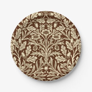 Art Nouveau Floral Damask, Dark Brown and Beige Pappteller